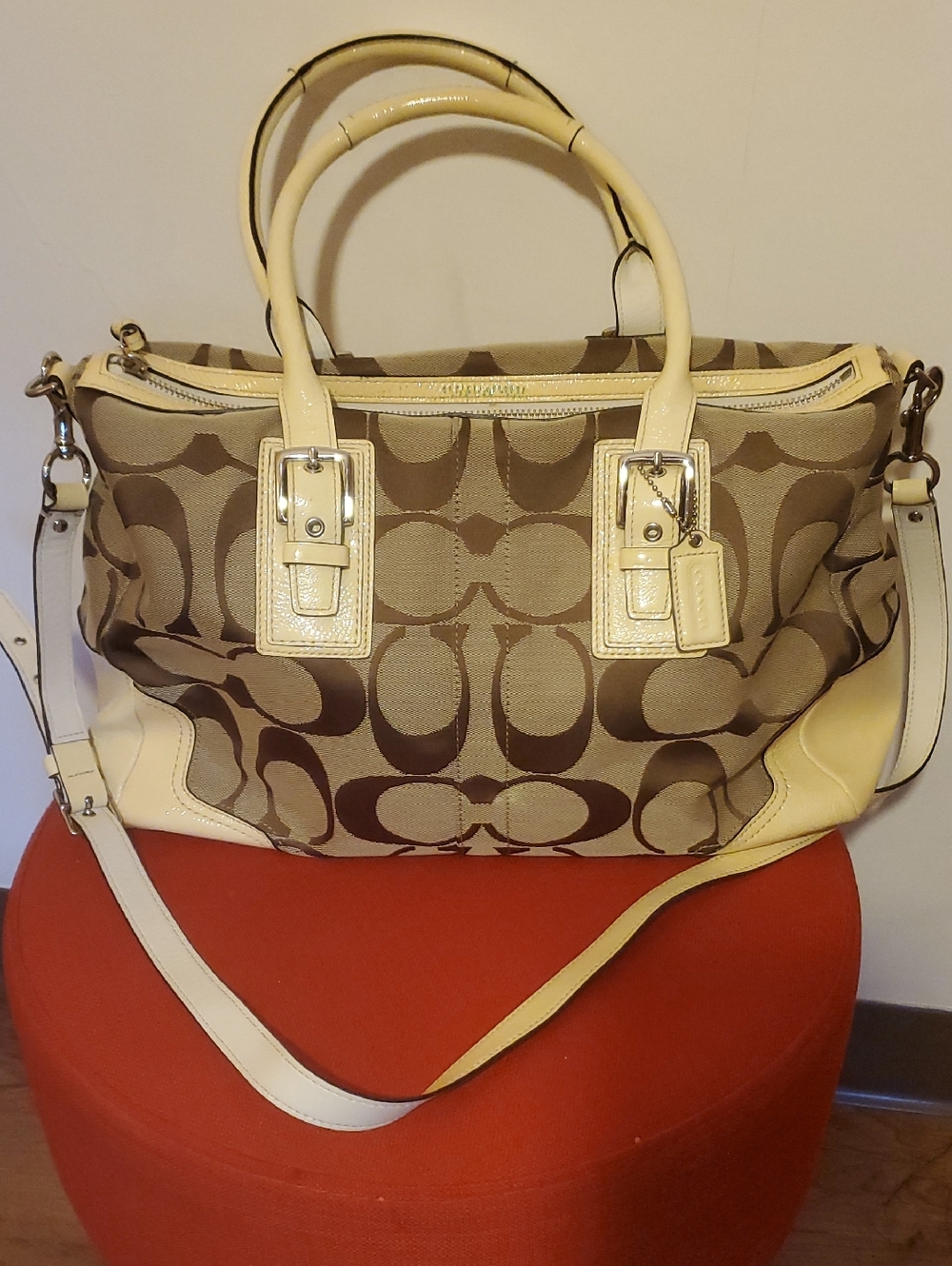 Coach Brown And Tan Signature Canvas Big Bag With Hang Tag